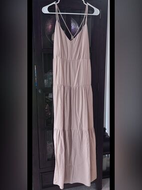 Amazon Blush Pink Tiered Maxi Dress with Spaghetti Straps